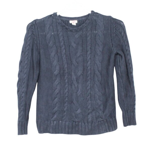 LL Bean Double L Cable Sweater Crewneck Classic Navy Size S Pet - Picture 1 of 10